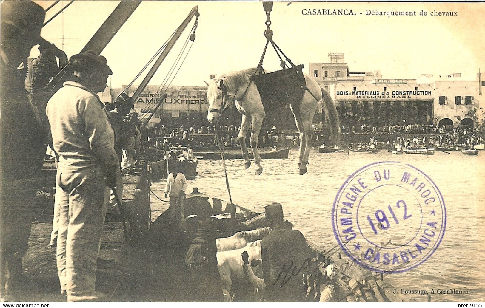 MAROC CASABLANCA SPECTACULAIRE DEBARQUEMENT DES CHEVAUX DANS LE PORT CAMPAGNE DU MAROC 1912 - Casablanca