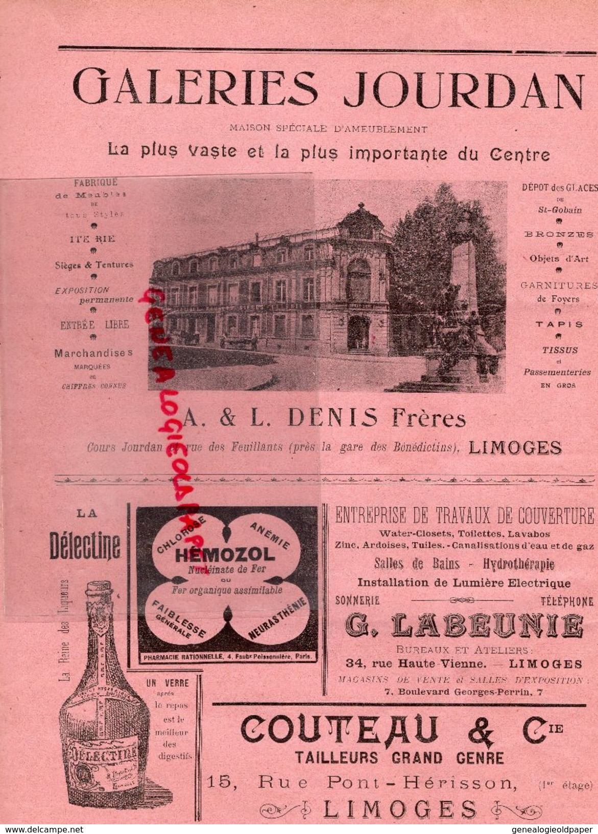 87-LIMOGES ILLUSTRE-RARE REVUE LIMOUSINE 1-2-1905-P.A. CHARREIRE -COMPOSITEUR MUSIQUE NE A BESANCON-PUB GALERIES JOURDAN