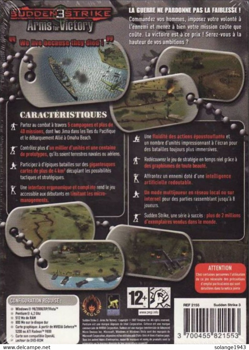 JEU PC Guerre NEUF Sous Blister  Sudden Strike ARMS FOR VICTORY Le Dernier Volet ( (poids Poste 220 Gr) - Jeux PC