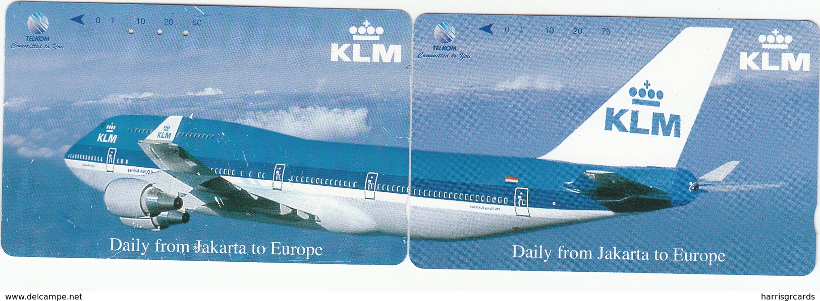 INDONESIA - KLM Boeing 747-400 Plane Puzzle 2 Cards, TELCOM Card , Used - Indonesia