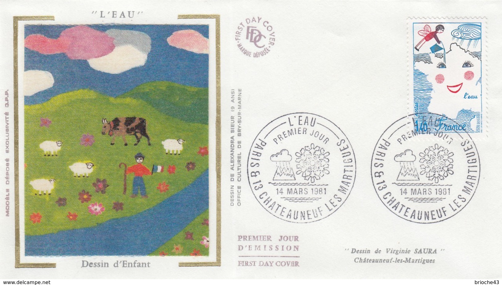 FRANCE- FDC SOIE L'EAU - CACHET ROND PREMIER JOUR 14.3.1981 PARIS & CHATEAUNEUF-LES- MARTIGUES 13 /4 - 1980-1989