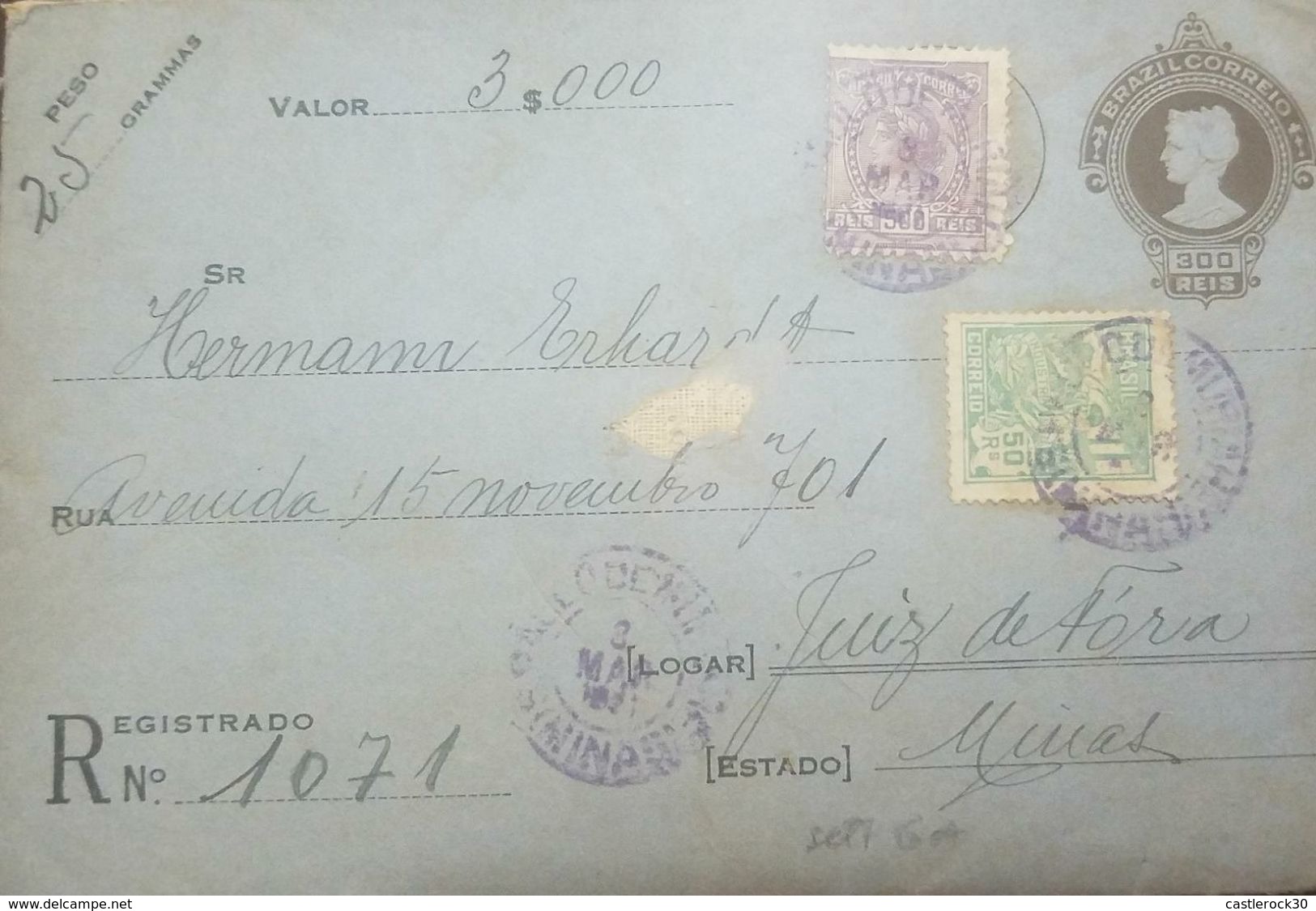 L) 1921 BRAZIL, INDUSTRY, 50 REIS, GREEN, PEOPLE, WORK, PURPLE, 500 REIS, QUEEN, INTERNAL USAGE, XF - Covers & Documents