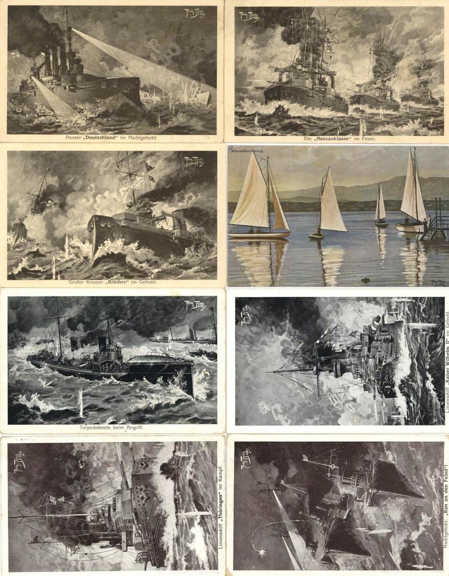 Thiele, Arthur Meist Kriegsschiffe Lot Mit 18 Künstler-Karten I-II - Thiele, Arthur