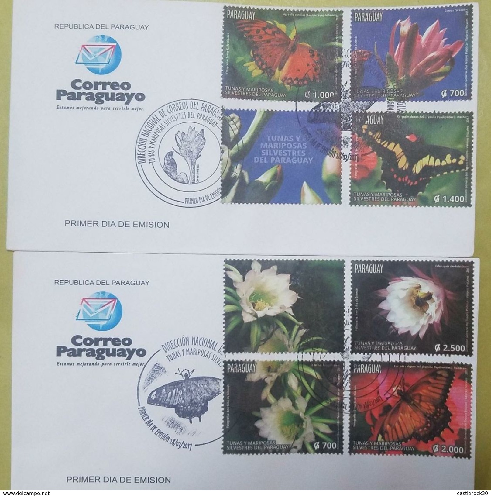 L) 2017 PARAGUAY, TUNAS AND BUTTERFLIES OF THE PARAGUAY, NATURE, FLOWERS, FDC - Uruguay