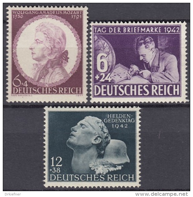 DR 810-812, Postfrisch **, Mozart, Tag Der Briefmarke, Heldengedenken 1941/42 - Ungebraucht