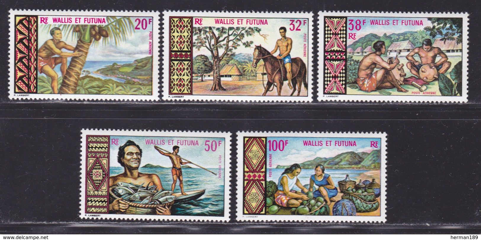 WALLIS ET FUTUNA AERIENS N°   33 à 37 ** MNH Neufs Sans Charnière, TB (D4480) Récolte, Hippisme, Meunuiserie, Pêche - Unused Stamps