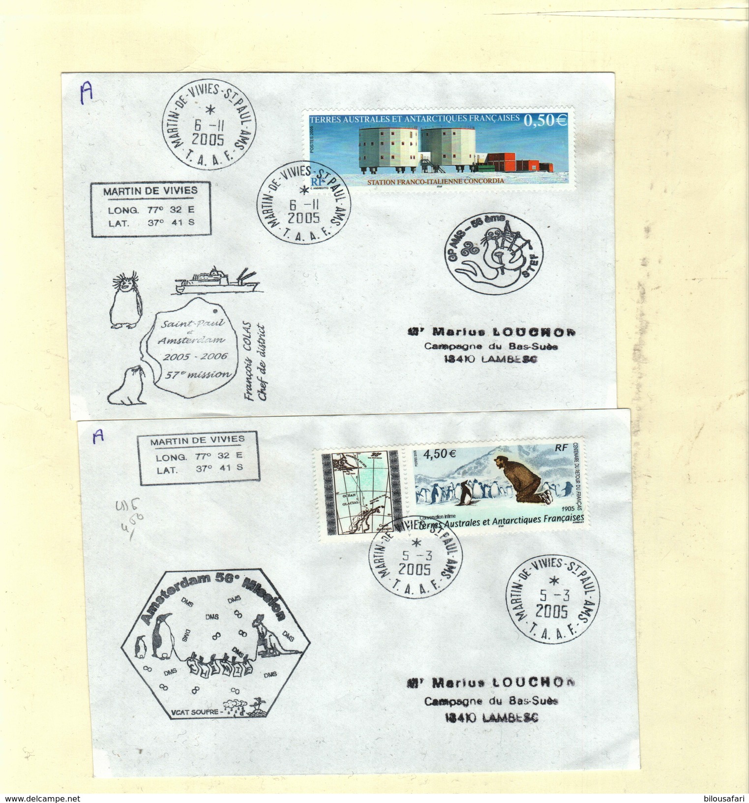 (TAAF) 4 PLIS 2005 N° 415//4119//417//419 Saint Martin & Saint Paul - Covers & Documents