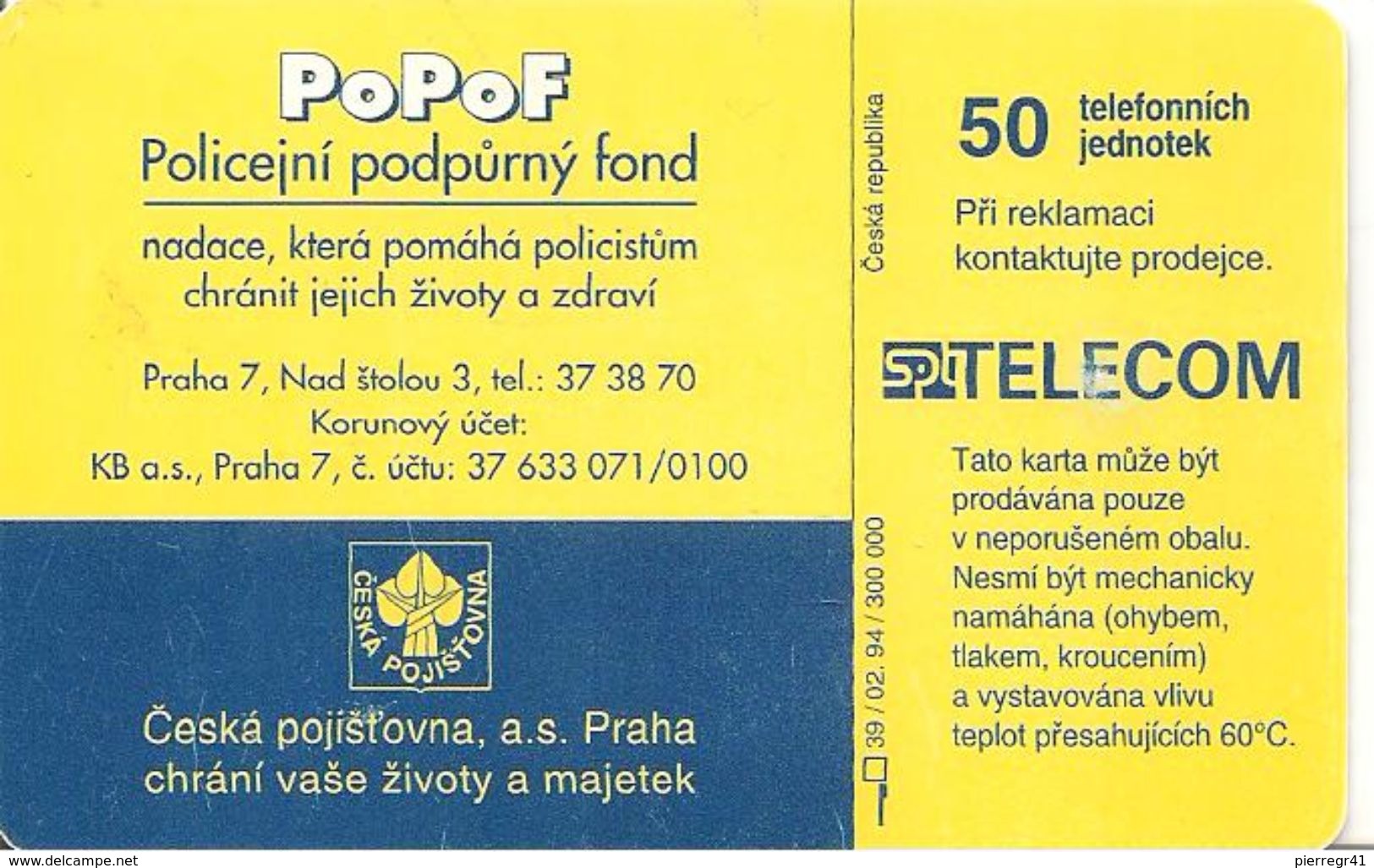 CARTEà-PUCE-1994-50-POLICIER-UTILISE-TBE - Tchécoslovaquie