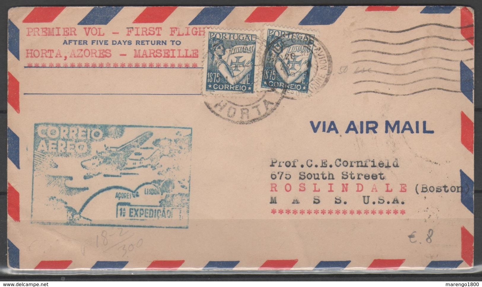 Portogallo 1939 - Primo Volo Lisbona - New York Con Ritorno A Marsiglia      (b08) - Storia Postale