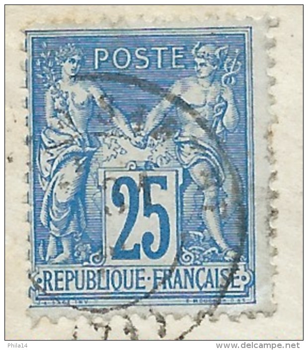 ENVELOPPE SAGE 25 C BLEU / NOYEN SUR SARTHE POUR CHATEAU ERMENONVILLE PAR LE PLESSIS BELLEVILLE / 1878 - 1877-1920: Semi Modern Period