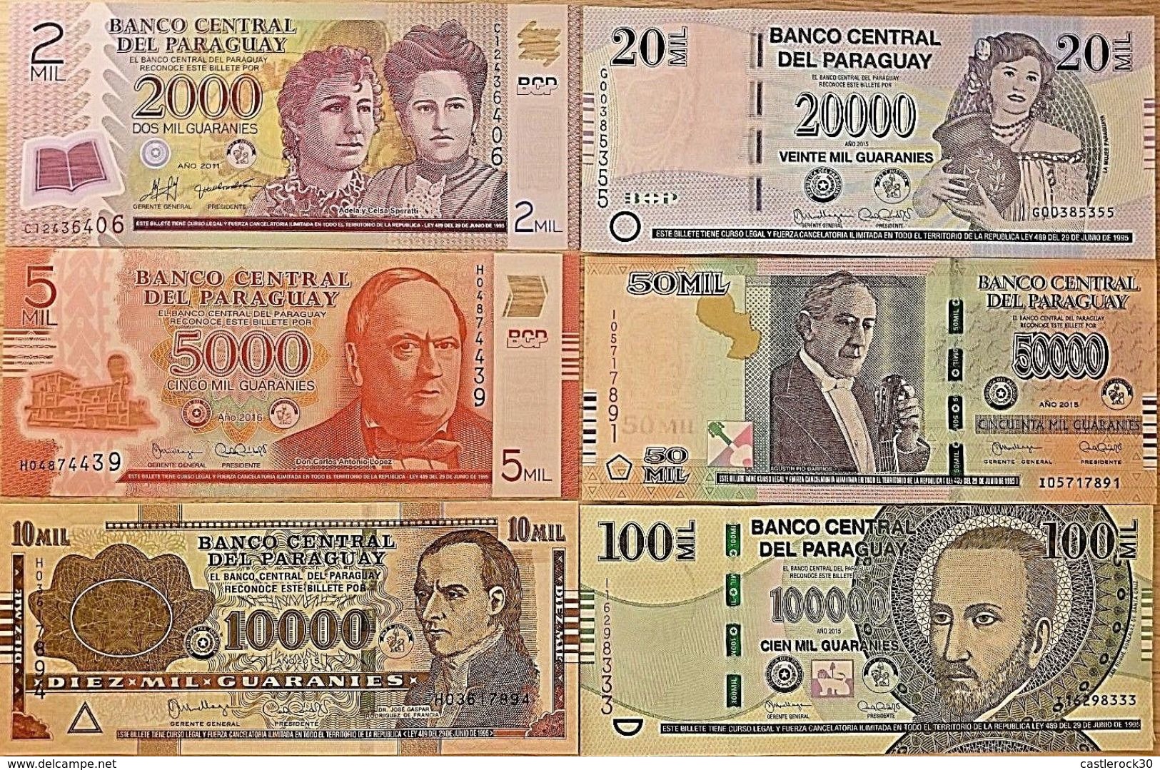 C) PARAGUAY BANK NOTE 6PC SET UNC ND 2011 - 2016 - Paraguay