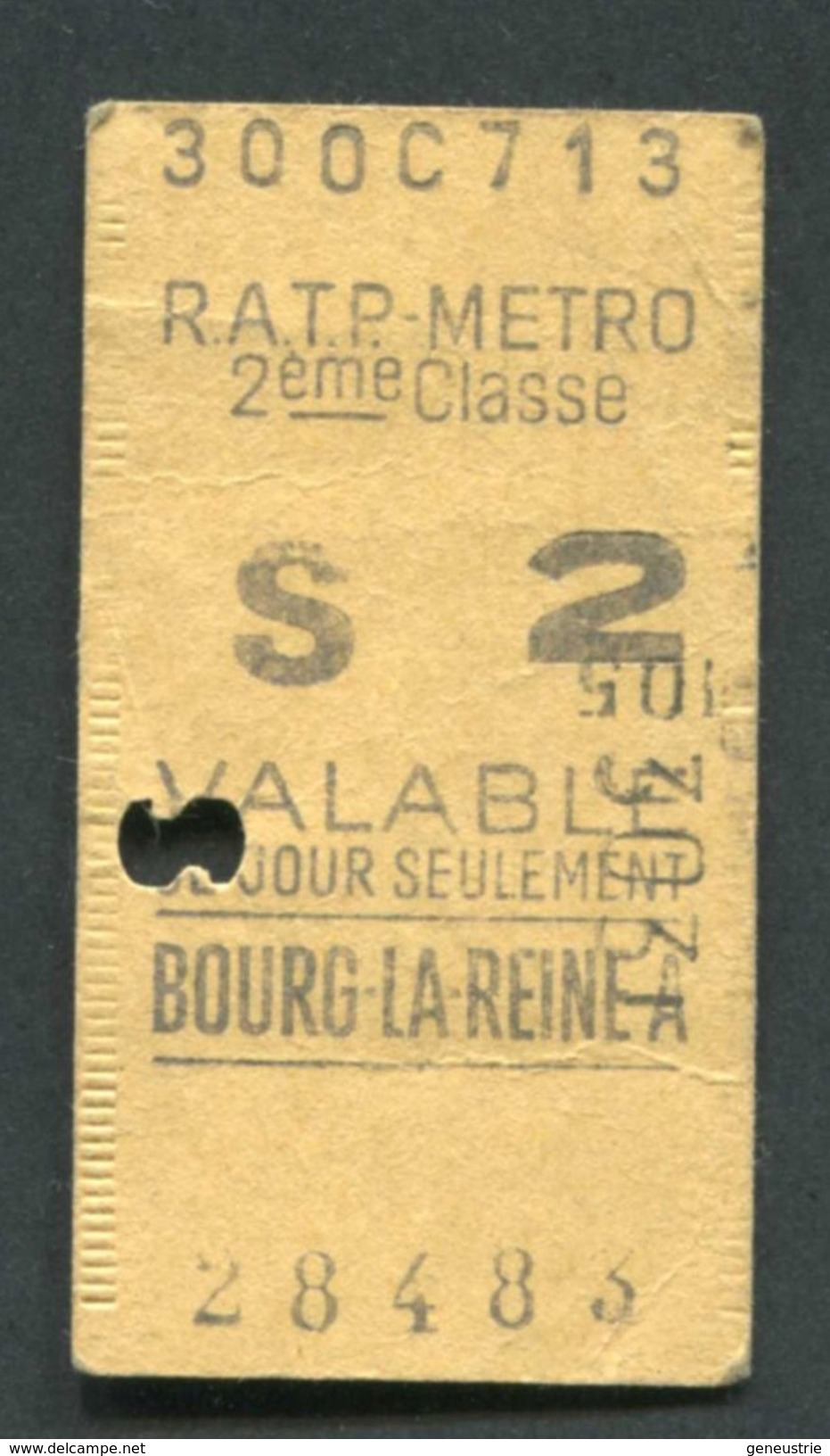 Ticket De Métro "Bourg-la-Reine" RATP 2ème Classe 1967 - Billet De Train - Europe