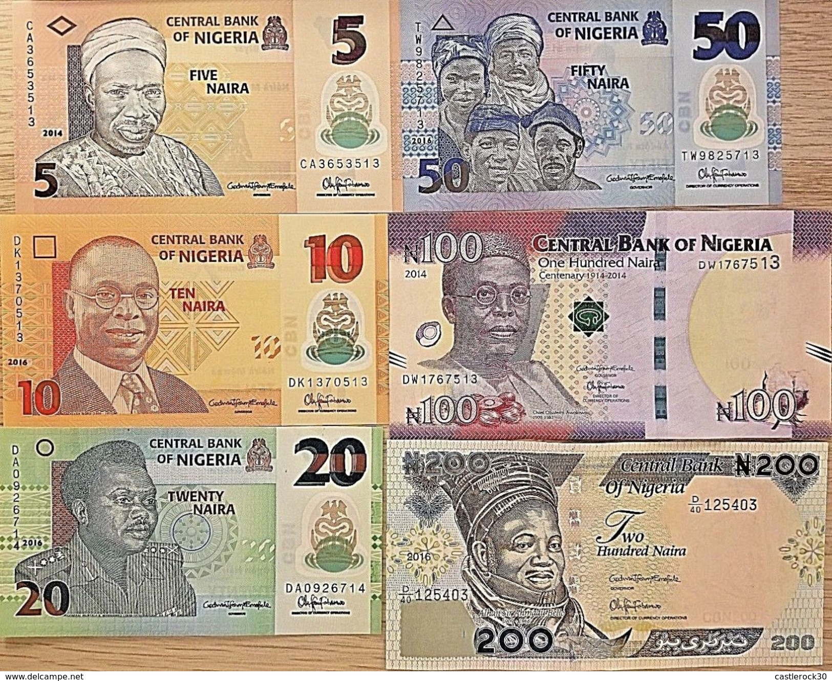 C) NIGERIA BANK NOTES 6 PCS SET UNC NAIRA ND 2014-2016 - Nigeria