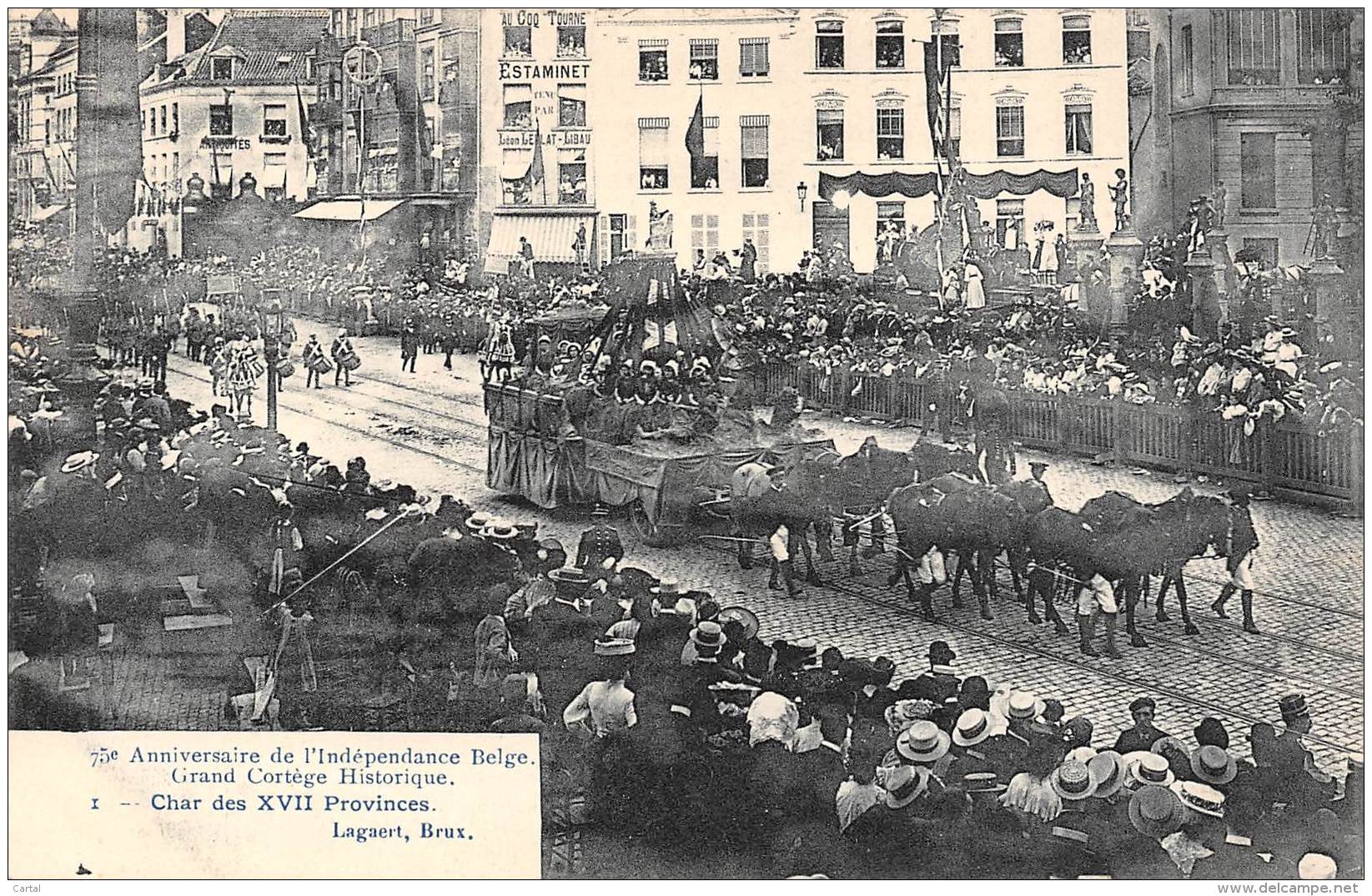 75e Anniversaire De L'Indépendance Belge.  Grand Cortège Historique.  N° 01.  Char Des XVII Provinces. - Feesten En Evenementen