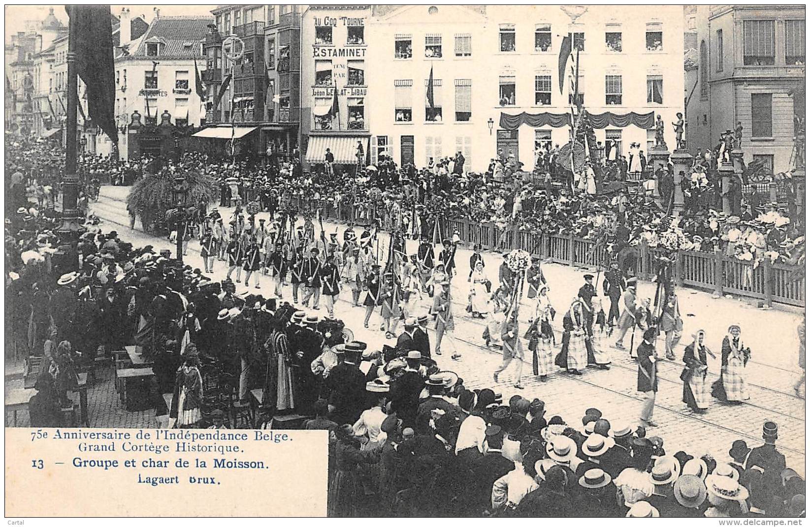 75e Anniversaire De L'Indépendance Belge.  Grand Cortège Historique.  N° 13.  Groupe Et Char De La Moisson - Feesten En Evenementen