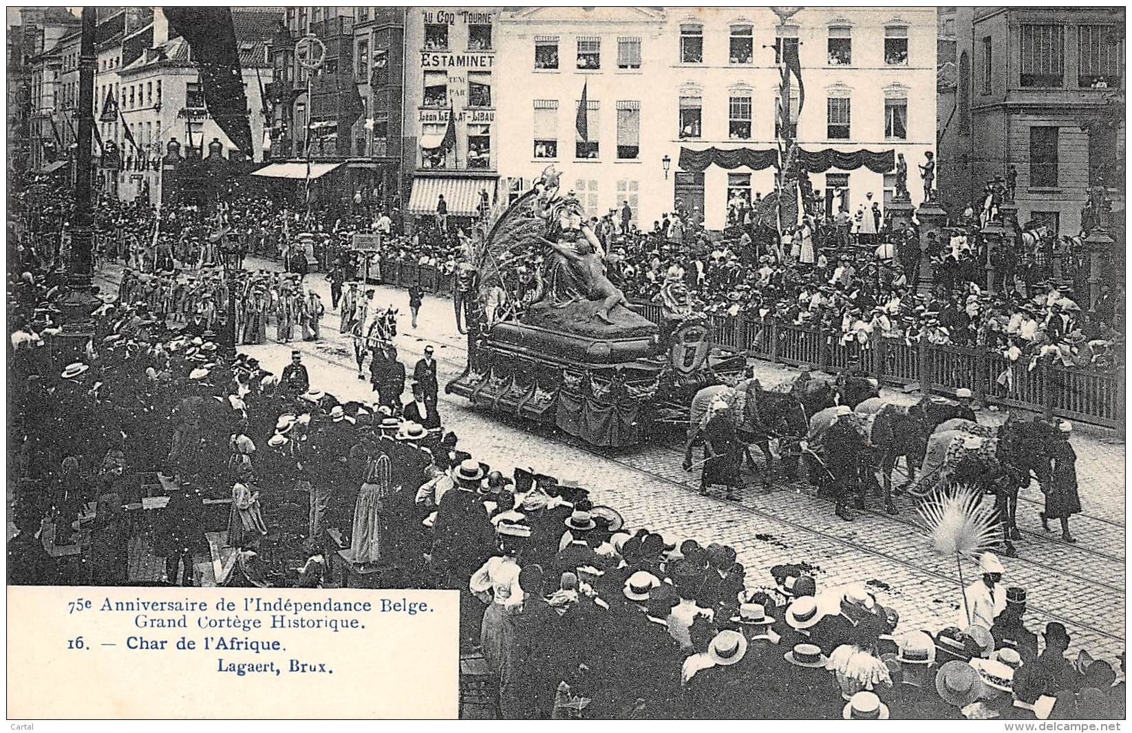 75e Anniversaire De L'Indépendance Belge.  Grand Cortège Historique.  N° 16.  Char De L'Afrique. - Feesten En Evenementen