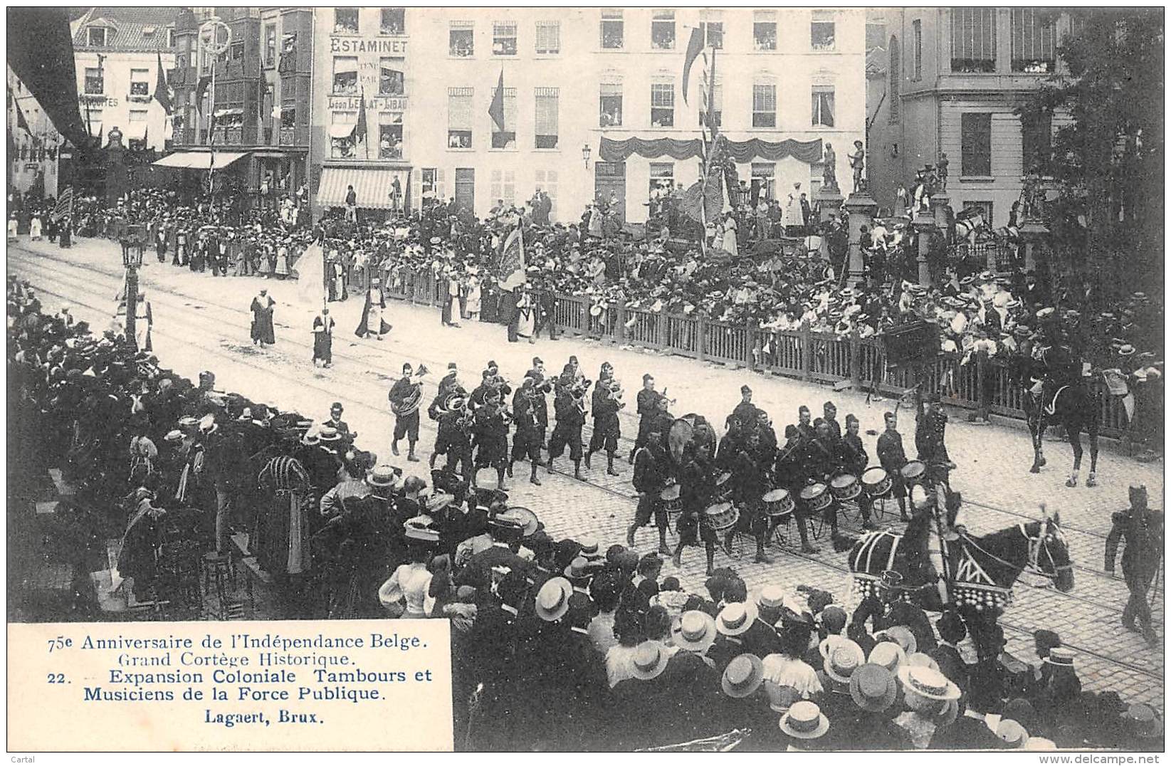 75e Anniversaire De L'Indépendance Belge.  Grand Cortège Historique.  N° 22.  Expansion Coloniale Tambours Et Musiciens - Fiestas, Celebraciones