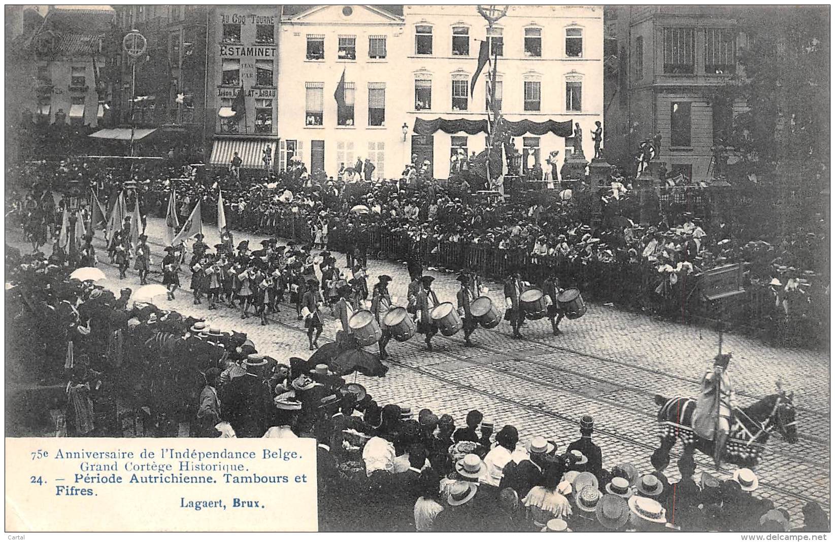 75e Anniversaire De L'Indépendance Belge.  Grand Cortège Historique.  N° 24.  Période Autrichienne.  Tambours Et Filtres - Feesten En Evenementen