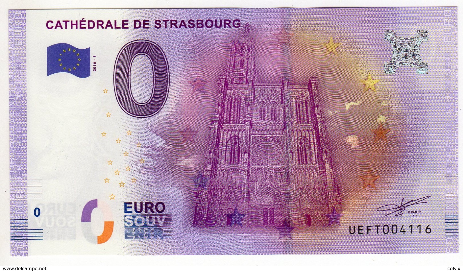 2016-1 BILLET TOURISTIQUE 0 EURO SOUVENIR N°UEFT001586 CATHEDRALE DE STRASBOURG - Privatentwürfe