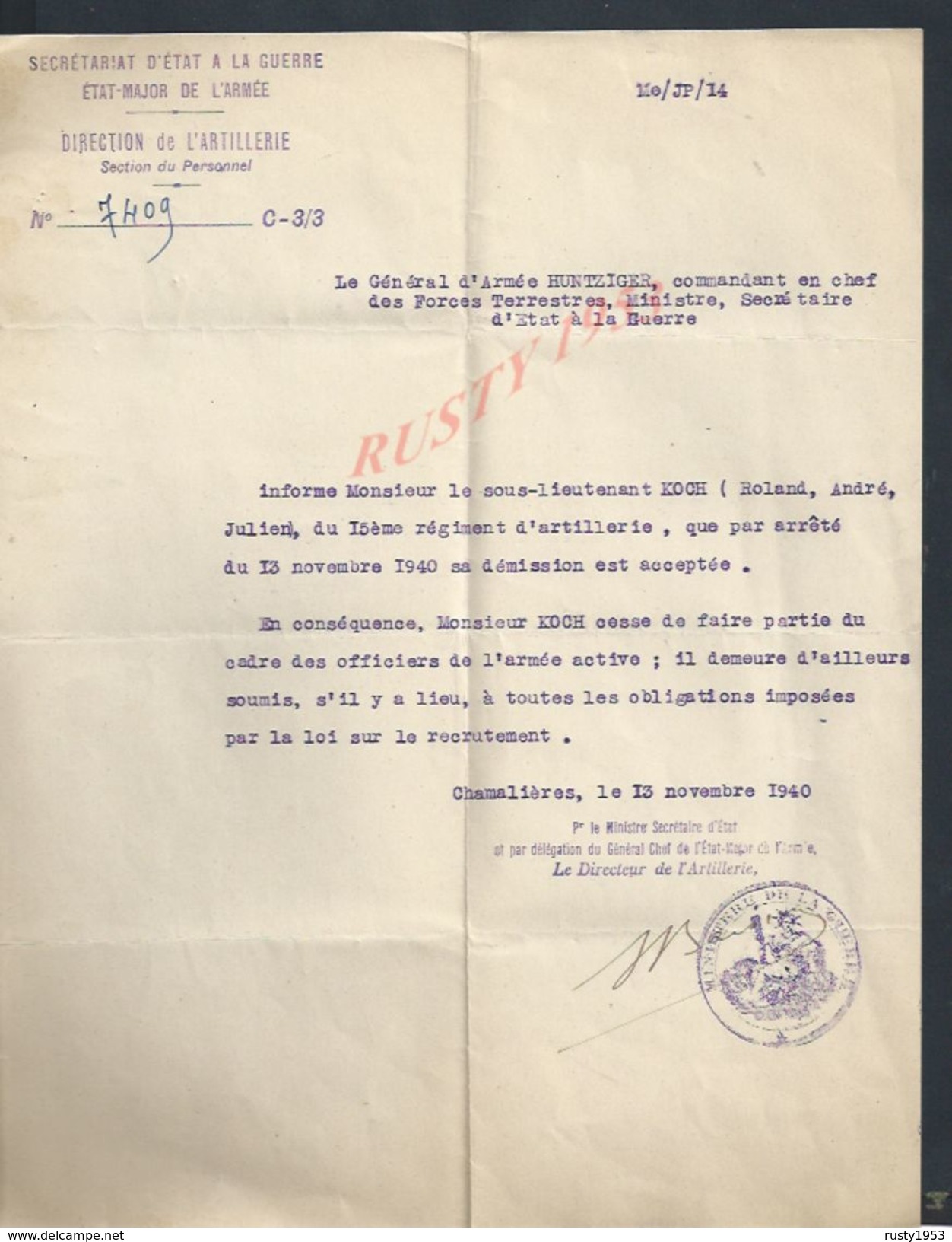 MILITARIA  LETTRES MILITAIRE DE 1940 DIRECTION DE L ARTILLERIE GÉNÉRAL D ARMÉE HUNTZIGER LIRE À CHAMALIÈRES MONTPELLIER - 1939-45