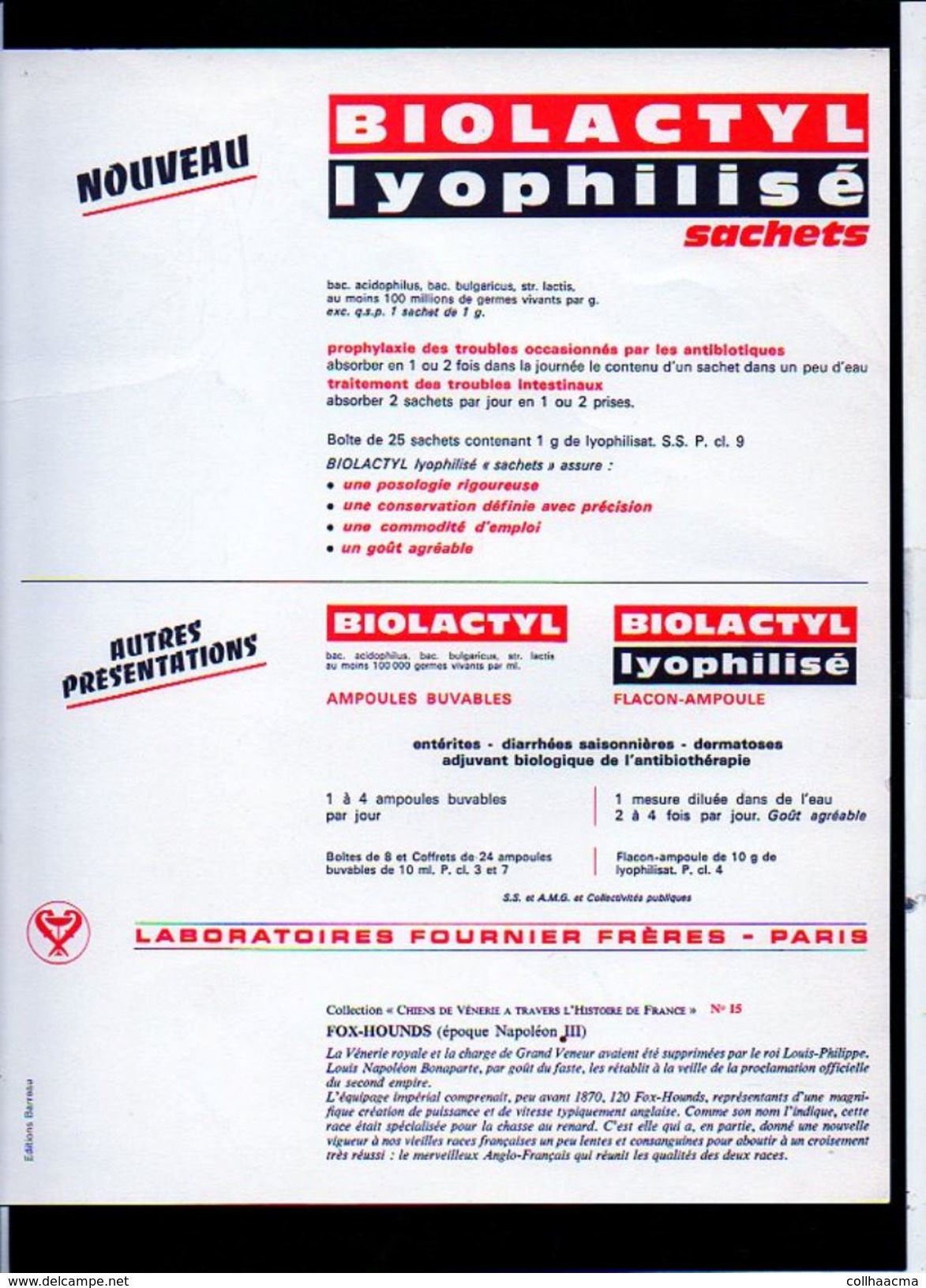 Publicité Pharmaceutique Laboratoires Fournier / Lithographie De Maurice Parent "Fox-Hounds" Chien De Vénerie N°15 - Lithographies