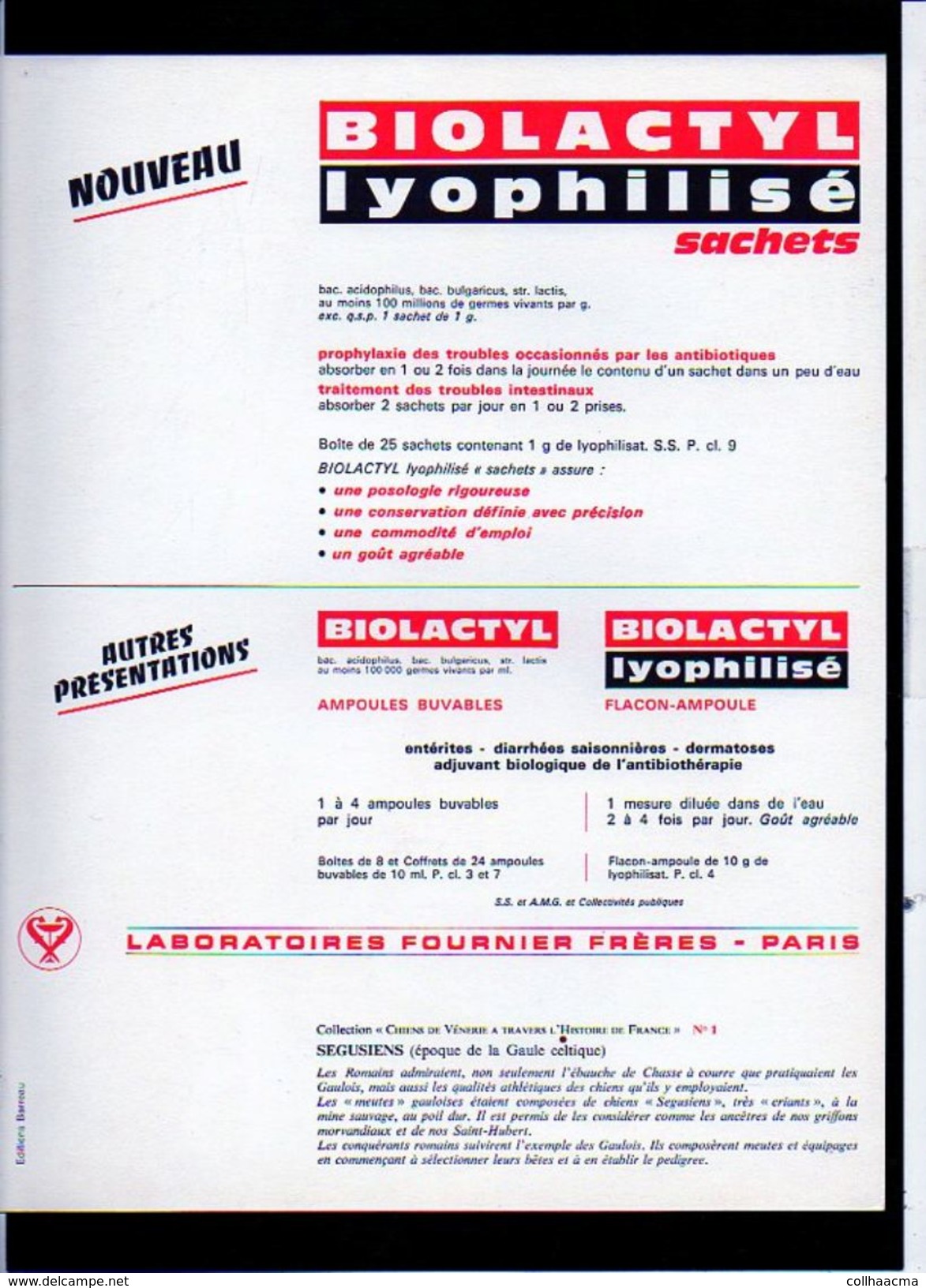 Publicité Pharmaceutique Laboratoires Fournier / Lithographie De Maurice Parent "Segusiens" Chien De Vénerie N°1 - Lithographies