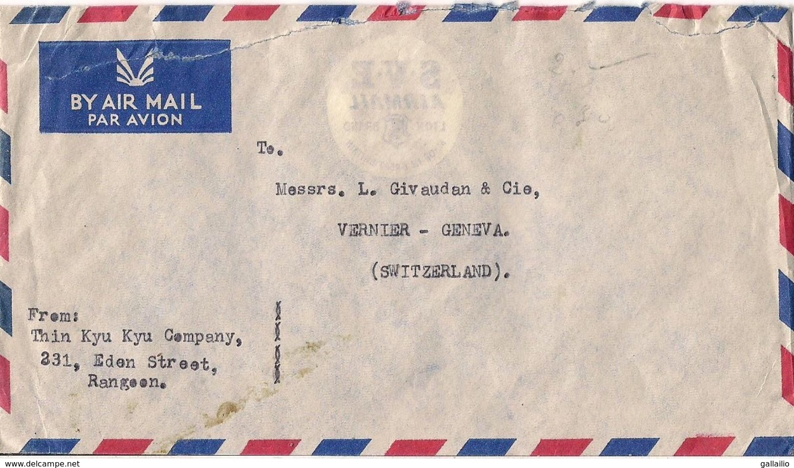 MARCOPHILIE LETTRE PAR AVION DE RANGOON BURMA DE 1956 TP NO 57 58 ET 71  YT - Myanmar (Birmanie 1948-...)