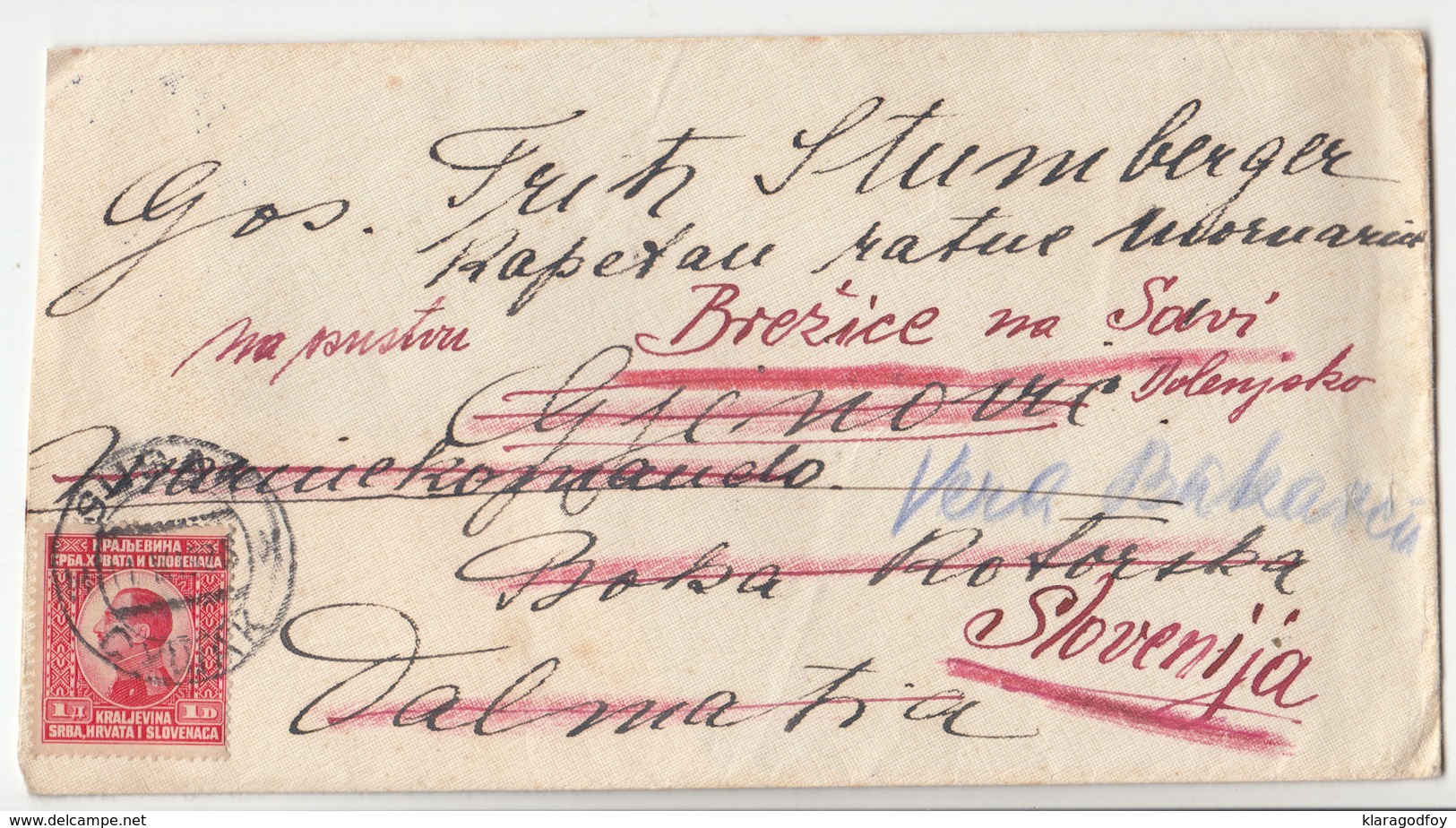 Kingdom SHS Letter Cover Travelled 1925 Sušak To Boka Kotorska Redirected To Brežice (Slovenia) B180103 - Covers & Documents