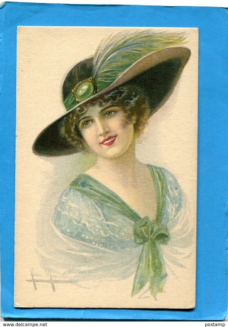 MARCO-Illustrateur- SUPERBE Portrait De Femme -avec Grand Chapeau à Plume -année 1910-20 - édition  C Cm - Sonstige & Ohne Zuordnung