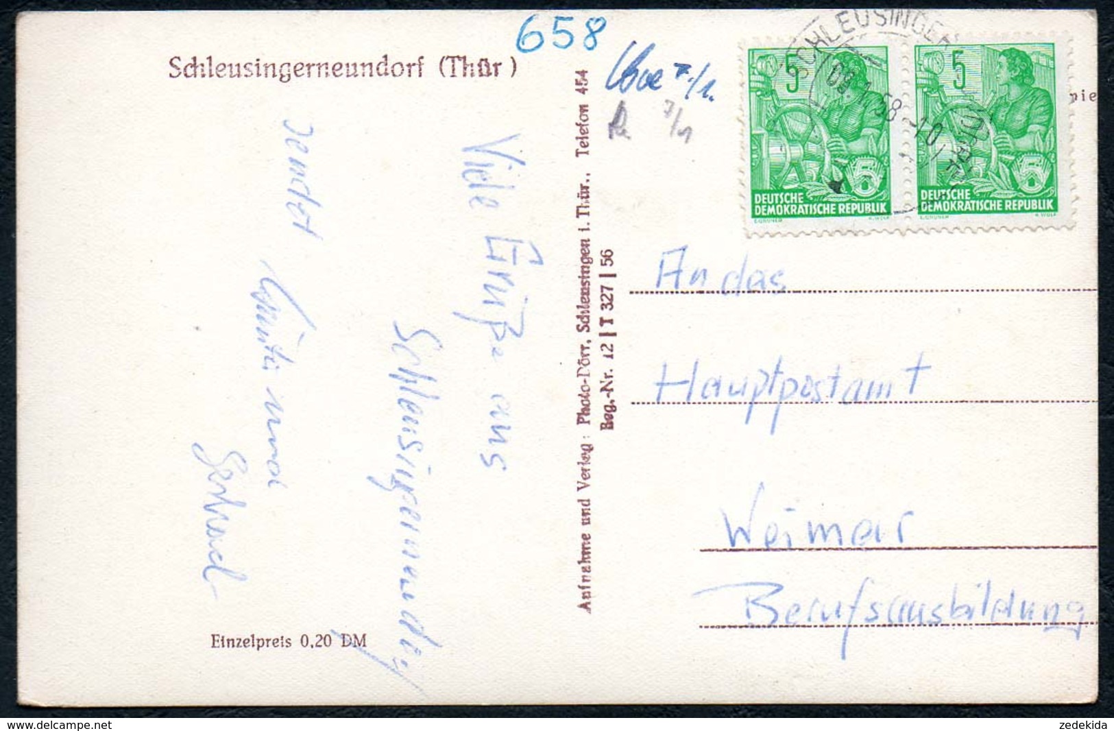 B0652 - Schleusingerneundorf - Bei Nahetal-Waldau - Dörr - Paarmarke - Gel 1958 - Hildburghausen