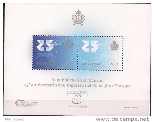 2013 San Marino Mi. Bl 68 **MNH  25° Anniversario Dellìngresso Nel Consiglio D`Europa - Idées Européennes