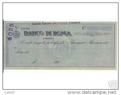 1930 - BANCO DI ROMA ASSEGNO NUOVO CON MATRICE - Assegni & Assegni Di Viaggio