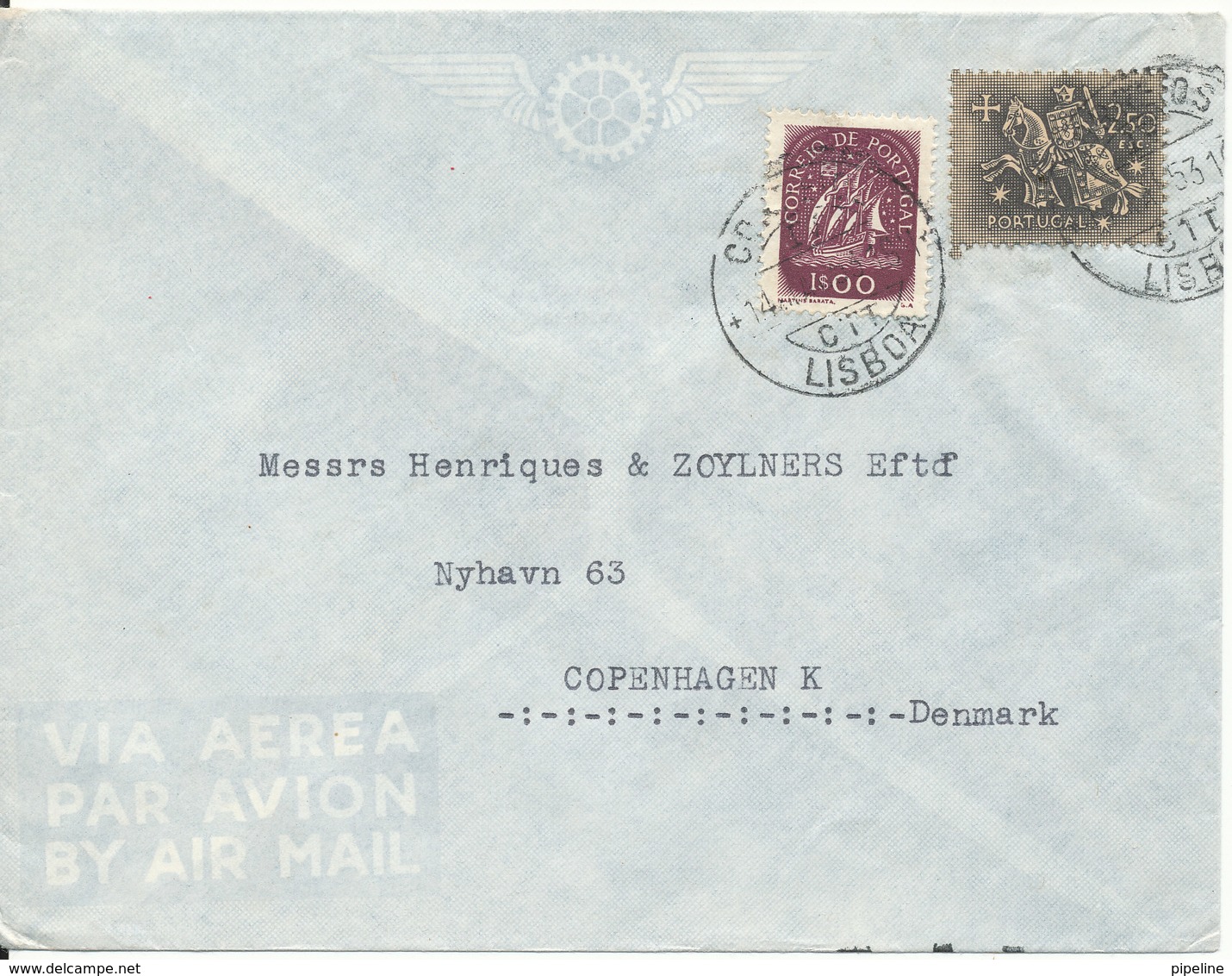 Portugal Cover Sent Air Mail To Denmark 14-5-1953 - Covers & Documents