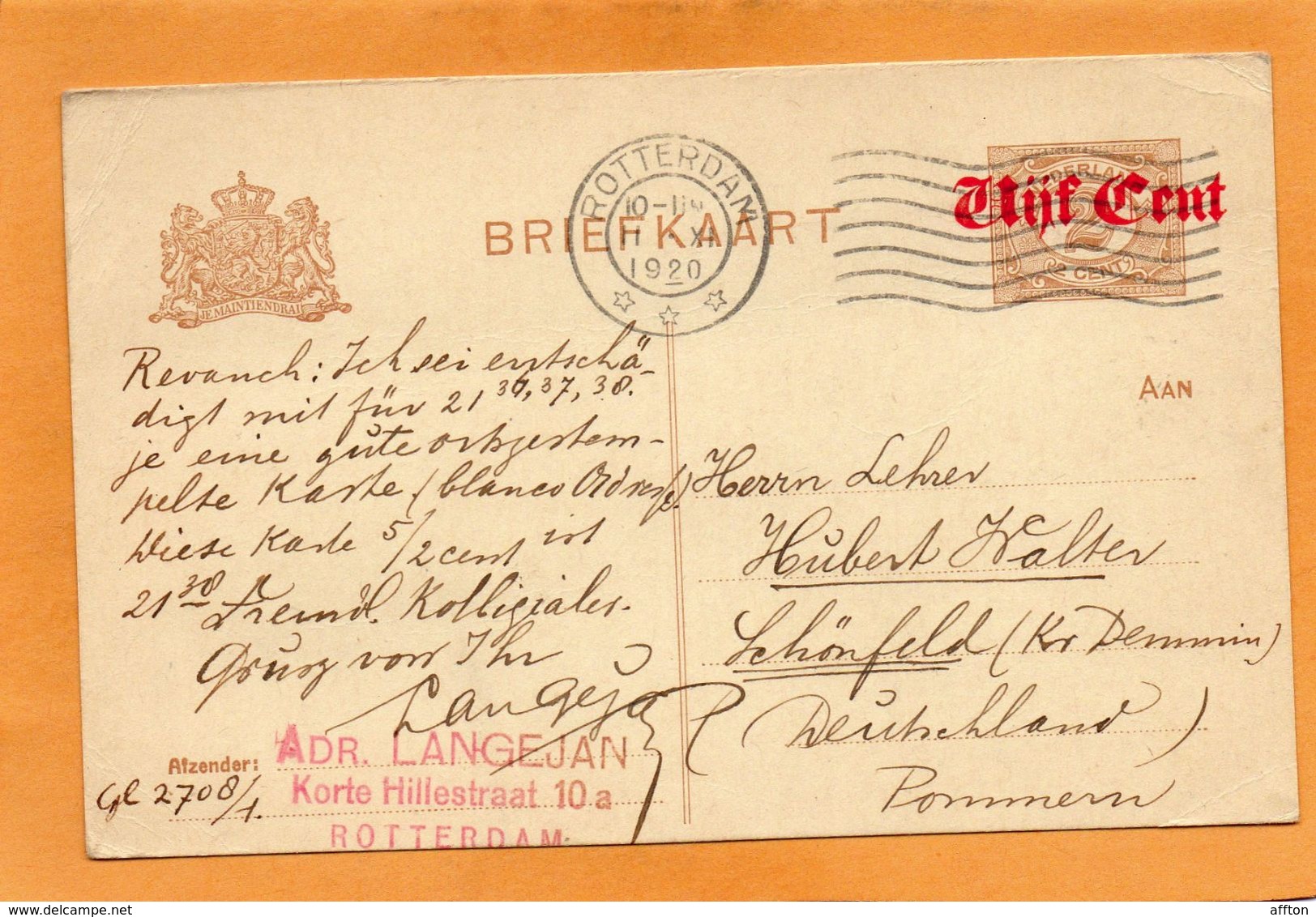 Netherlands 1920 Card Mailed - Lettres & Documents