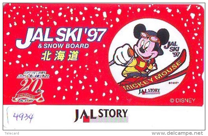 Télécarte Japon * DISNEY * JAL * AIRLINES * 110-011  (4934)  Japan Phonecard *  SKI - Disney