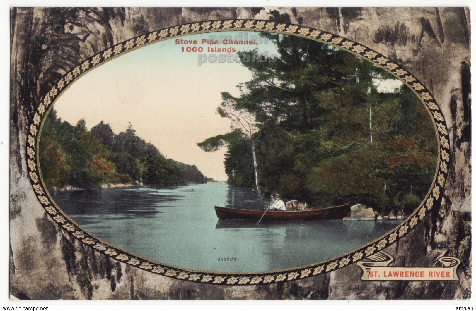 Canada, THOUSAND ISLANDS Ontario, STOVE PIPE CHANNEL, ST LAURENCE RIVER, BOATING - Antique C1910s Vintage Postcard - Thousand Islands