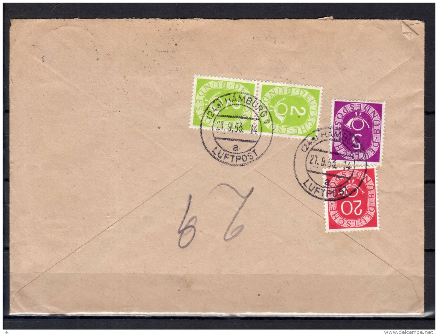 Allemagne Fédérale - N° 9 X2 , 10 X4 , 11 Et 16 Obli/sur Lettre - Obli. " Luftpost " - 20/09/1953 - Briefe U. Dokumente