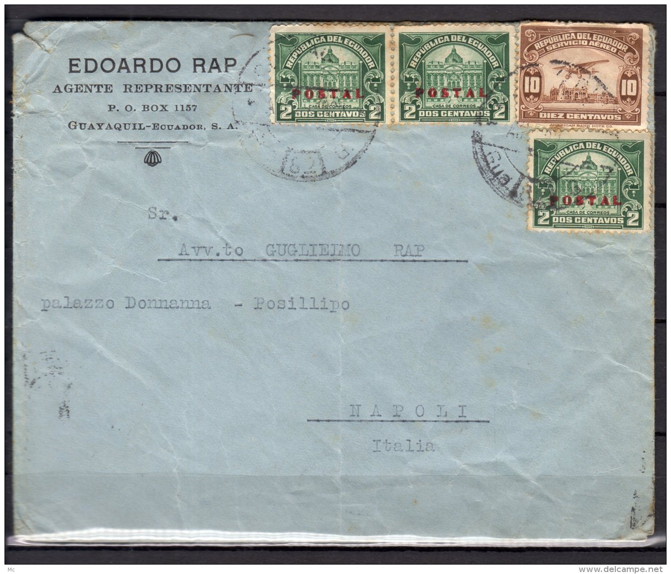 Equateur - N° 248 X3 Et PA N° 20  Obli/sur Lettre Pour L'Italie  - - Equateur