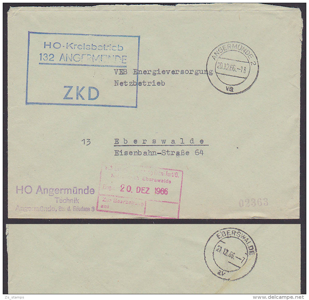 ZKD Brief Angermünde  HO (Handelsorganisation) Kreisbetrieb KSt. In Blau Statt Violett Nach Eberswalde 1966 - Andere & Zonder Classificatie