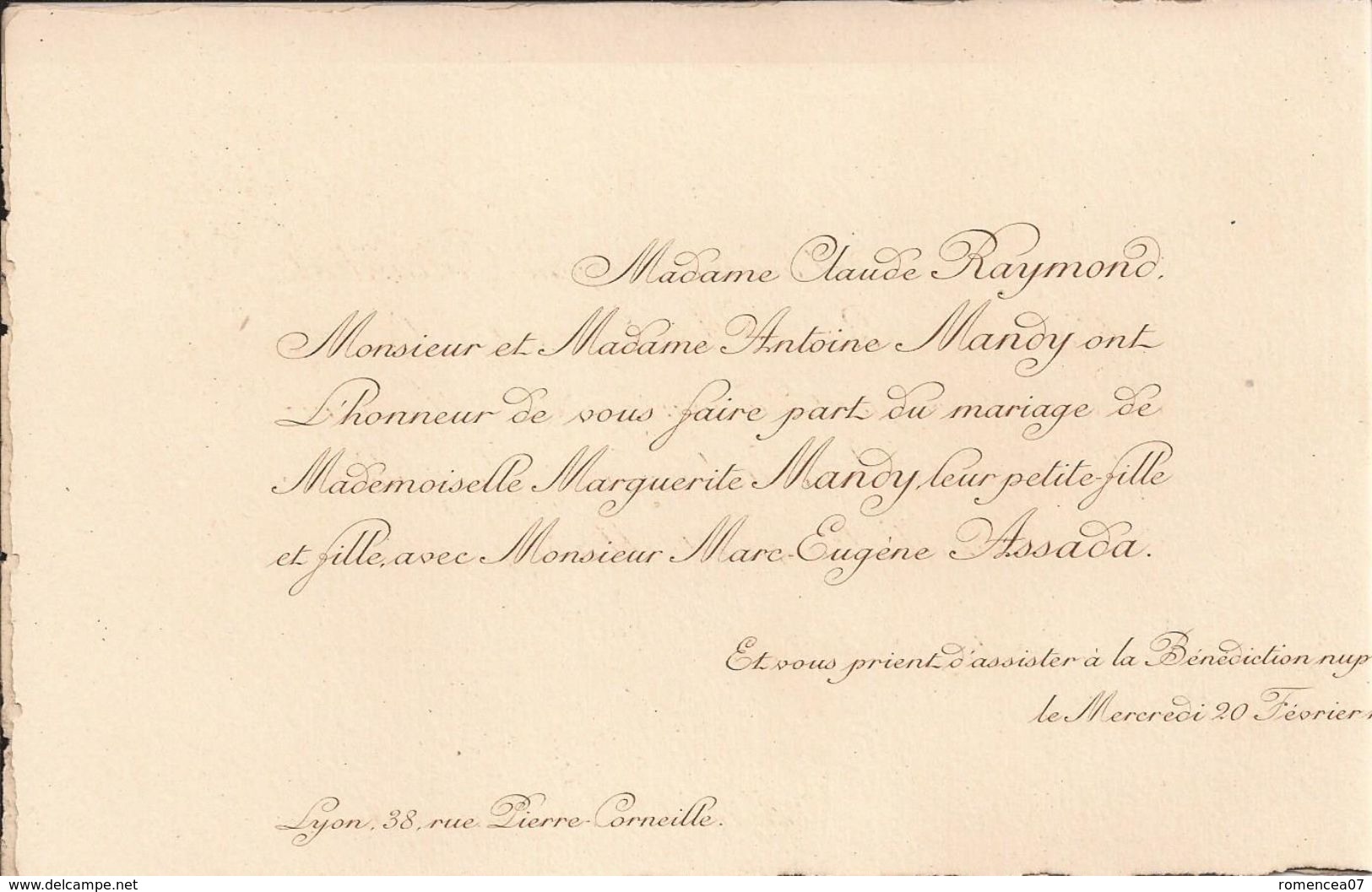 69 LYON Et VILLEFRANCHE-sur-SAÔNE - Faire-Part De Mariage Entre Marc Eugène ASSADA Et Marguerite MANDY - 20 Février 1924 - Mariage