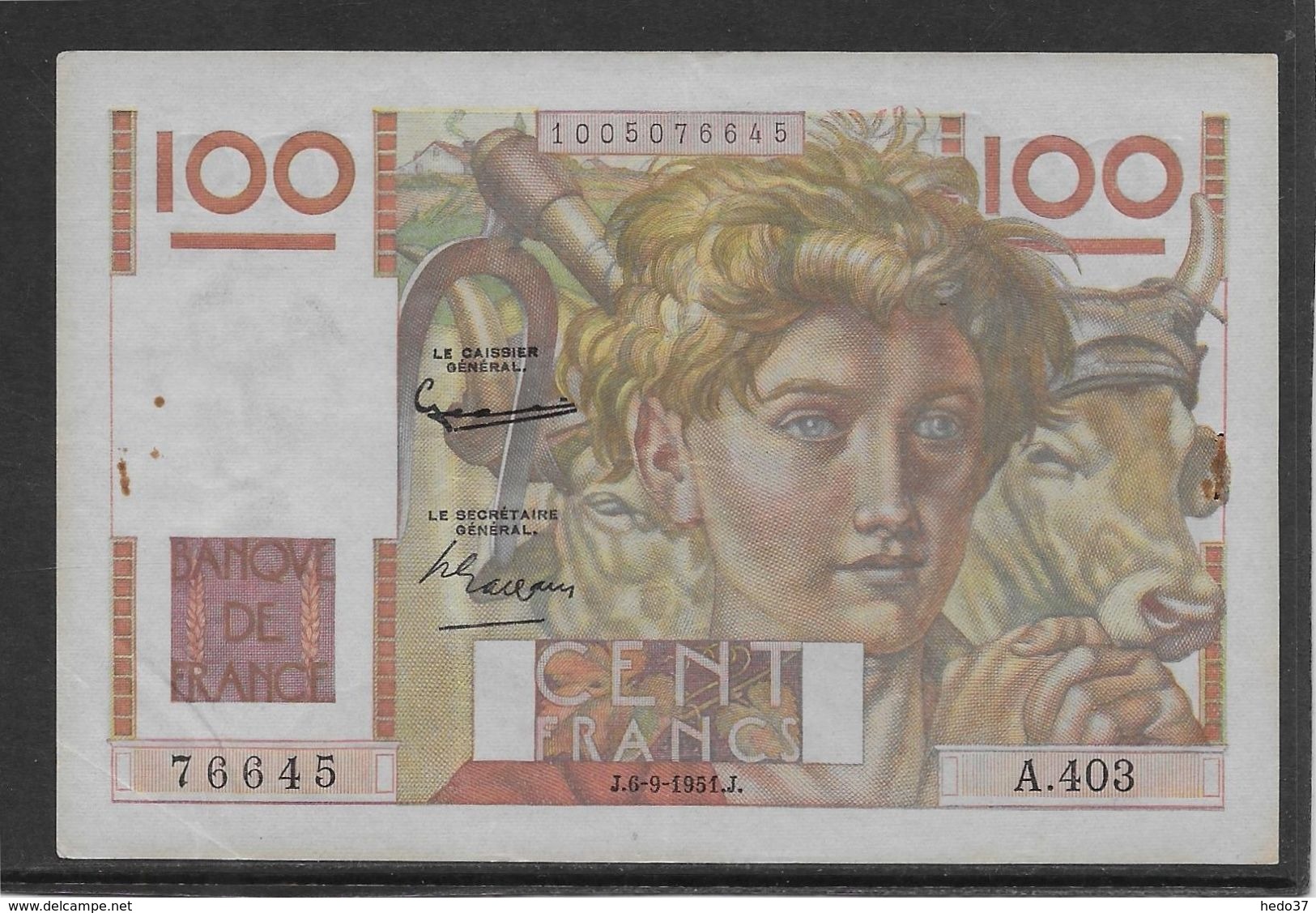 France 100 Francs Jeune Paysan - 6-9-1951 - Fayette N°28-29 - SUP - 100 F 1939-1942 ''Sully''