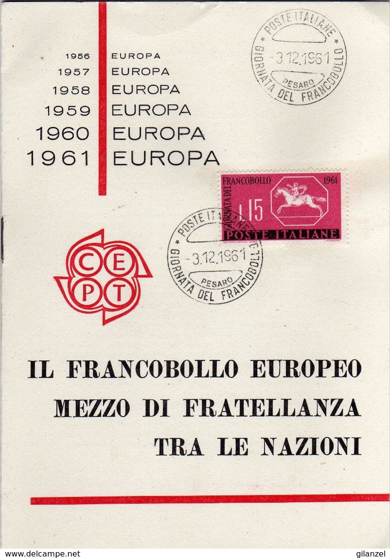 Italia 1961 Pesaro III Giornata Del Francobollo Annullo PJ Su Libretto Poste Italiane CEPT - Giornata Del Francobollo