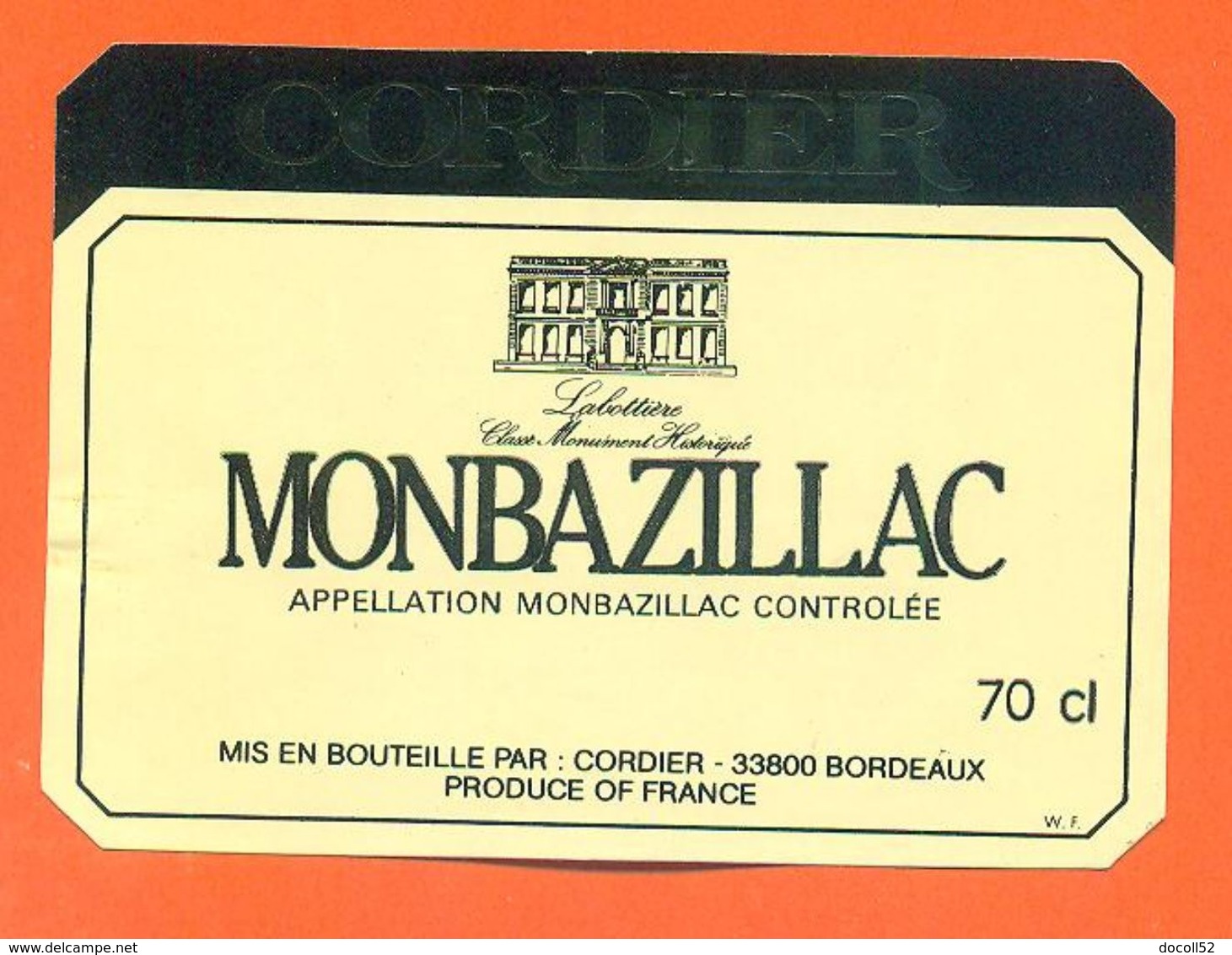 étiquette Vin De Monbazillac Chateau Labottière Cordier à Bordeaux - 70 Cl - Monbazillac
