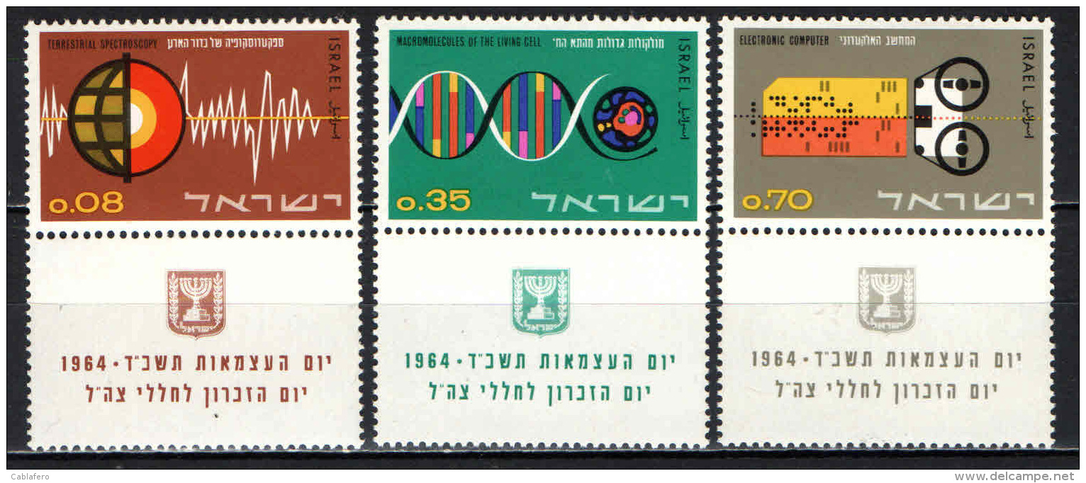 ISRAELE - 1964 - Proclamation Of The State Of Israel, 16th Anniv.; Israel&rsquo;s Contribution To Science - NUOVI MNH - Nuovi (con Tab)