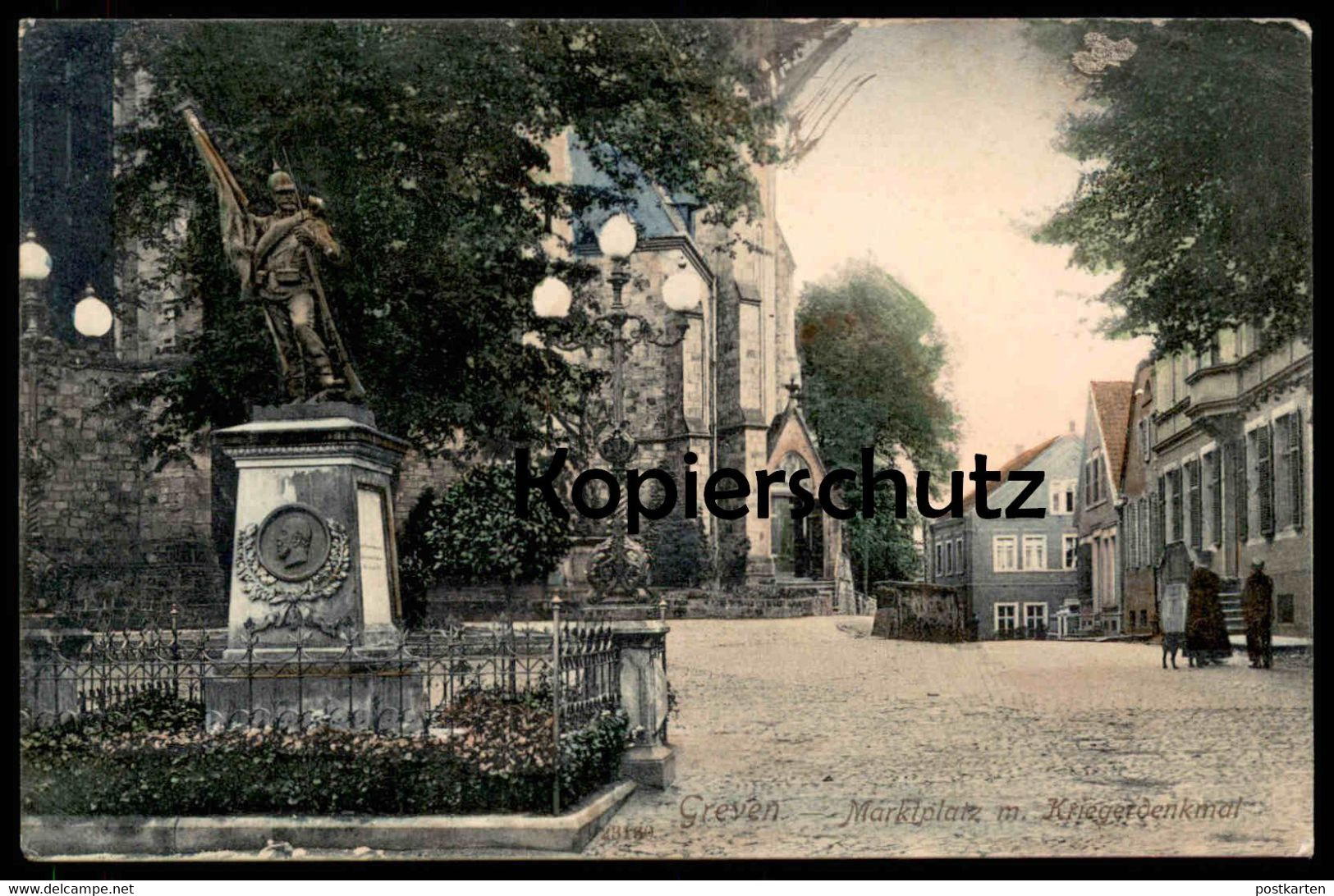 ALTE POSTKARTE GREVEN MARKTPLATZ MIT KRIEGERDENKMAL 1910 Krieger-Denkmal Strassenlampen Ansichtskarte Cpa Postcard AK - Greven