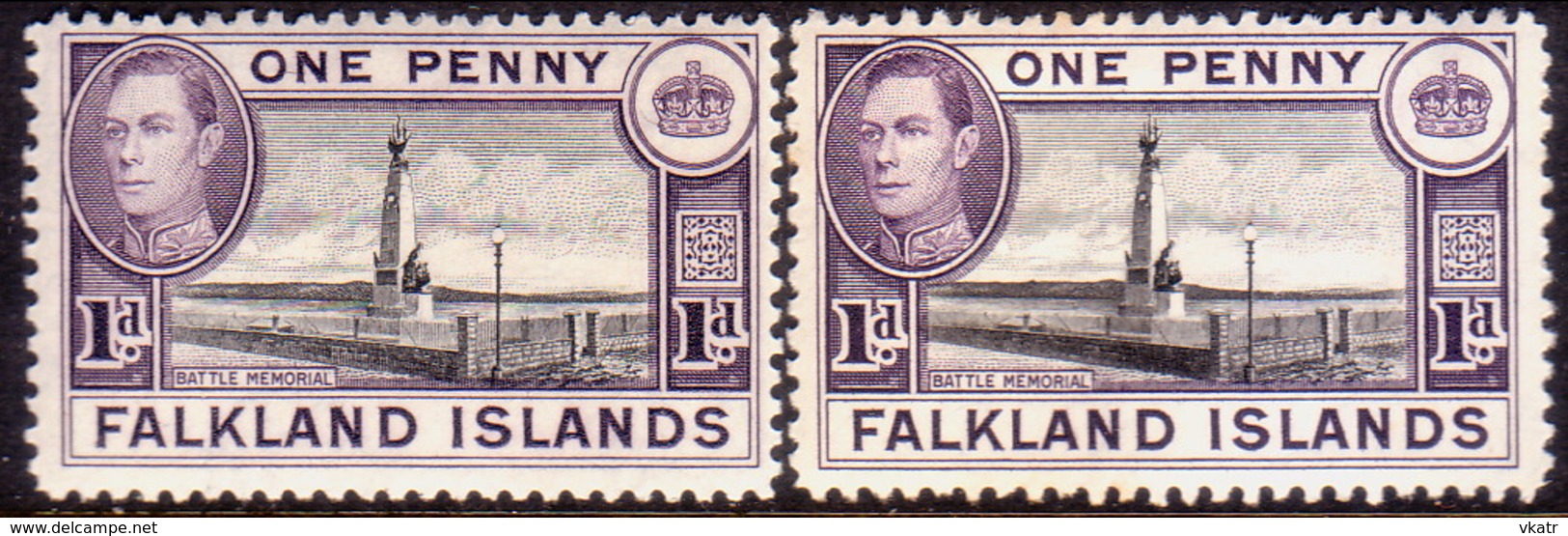 FALKLAND ISLANDS 1941 SG #148,a 1d MLH Black And Violet (purple-violet) Two Shades - Falkland Islands