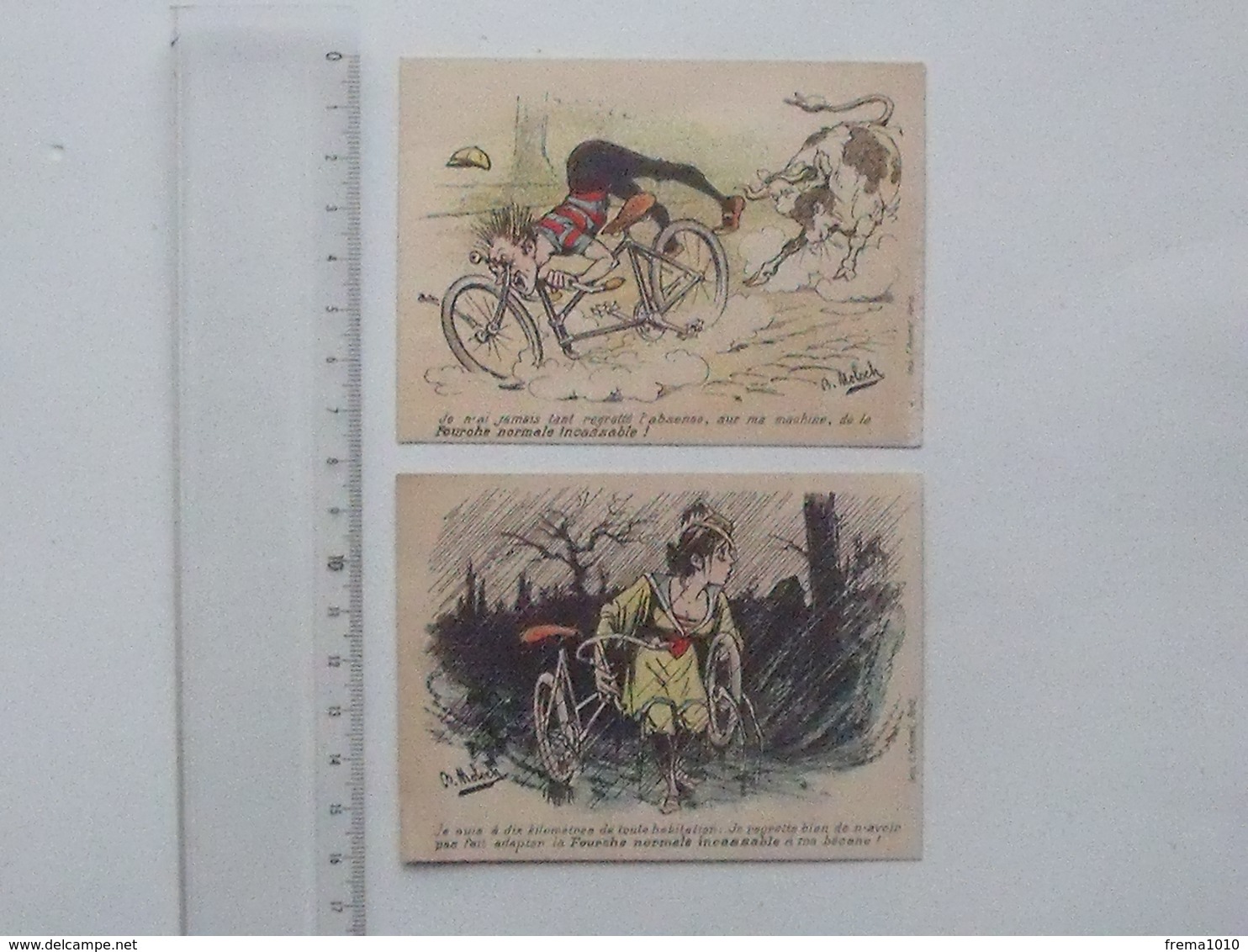 CHROMO Imprimerie BELLEVILLE: HUMOUR En Vélo - Lot 2 Différents Même Série - Illustrateur MOLOCH - HERMET - Other & Unclassified