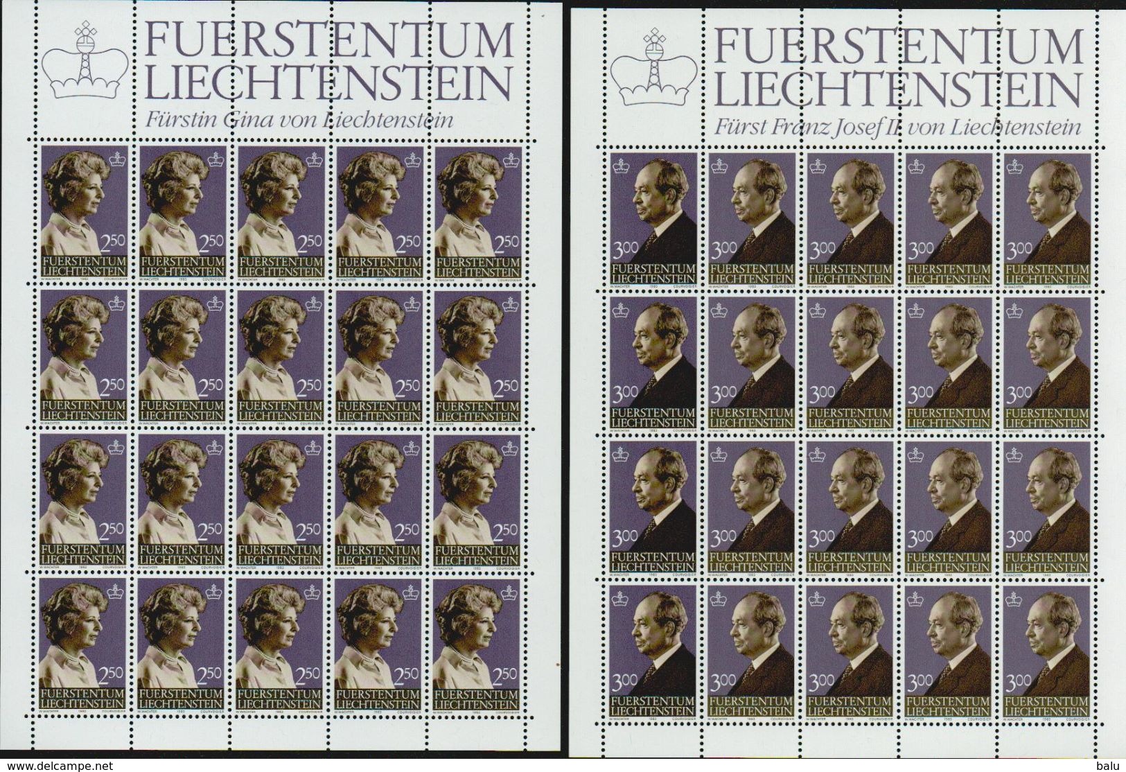 Liechtenstein 1983 Michel Nr.n 828 + 829 **, Postfrischer Zwanzigerbogensatz (Michel€ 140,-) - Blocs & Feuillets