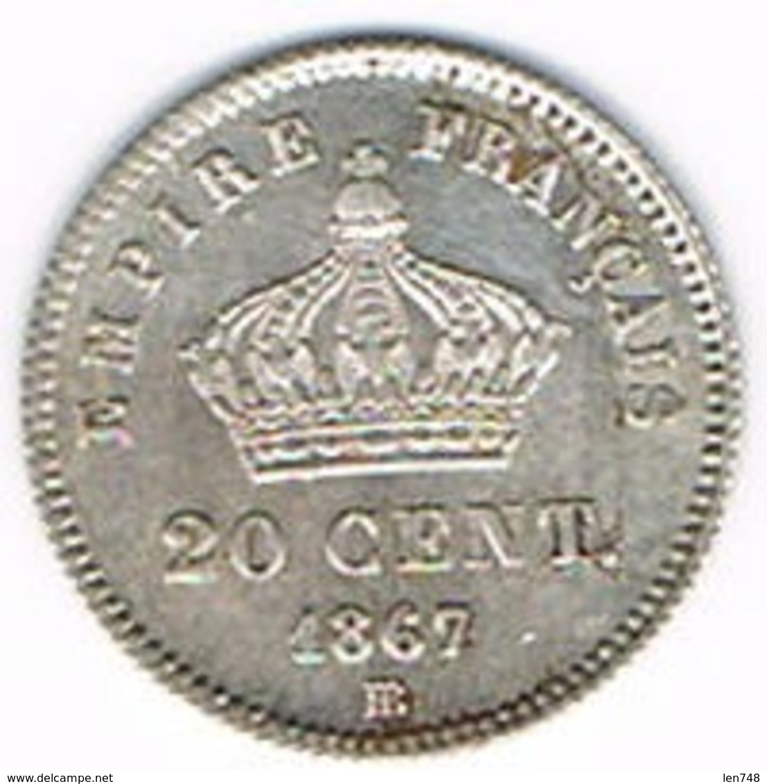 FRANCE - Napoléon III - 20 Cts 1867 BB Tête Laurée Gd Module - 20 Centimes
