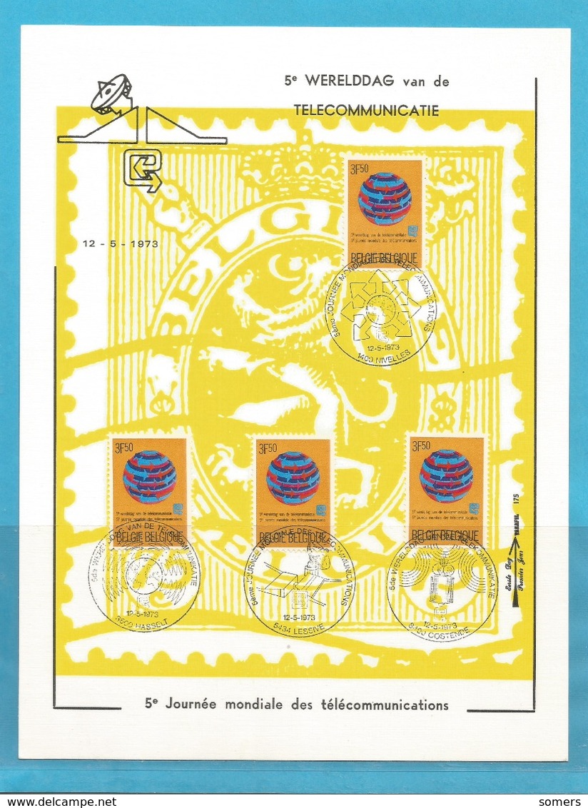 FDC , FDS  1973  _ "5e WERELDDAG V D TELECOMMUNICATIE" - - 4 AFSTEMPELINGEN - Unclassified